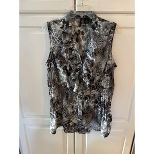 New‎ Directions Woman Sleeveless Ruffle Print Blouse Top 1X